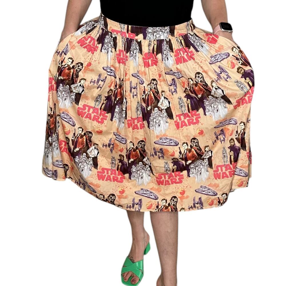 STAR WARS DISNEY Patterned Midi Skirt Orange Pink Women's Size Large Universe